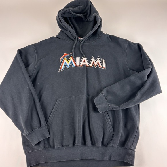 Majestic Other - Majestic Miami Marlins Hoodie Men Large Fleece Pullover Sweatshirt Black